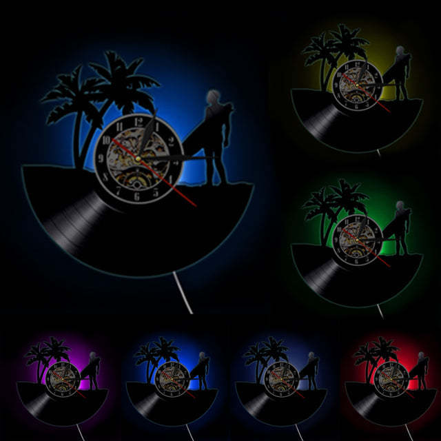 Summer Time Surfing Vinyl Record Wall Clock For Surfing Lover Gift-xinru