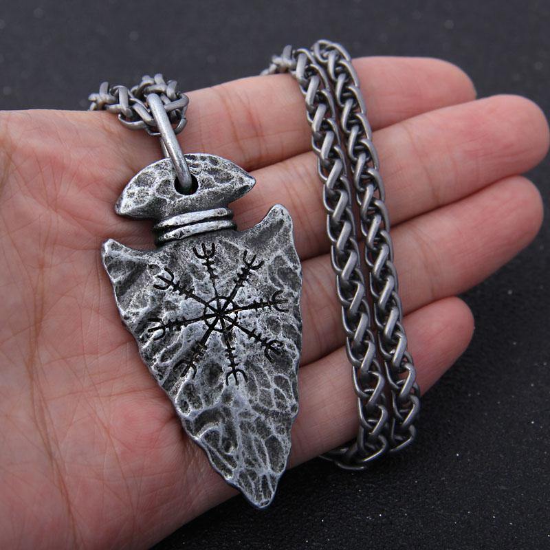 Nordic Viking Spear Pendant Necklace 閳ユガelm of Awe閳?Arrowhead Vegvisir Jewelry-xinru