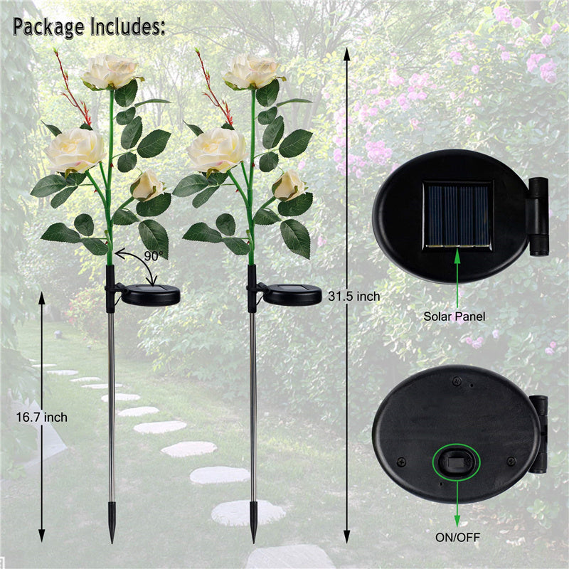 2 Packs Solar Rose Flower Stake Lights With 6 Rose Flowers-xinru