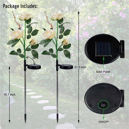 2 Packs Solar Rose Flower Stake Lights With 6 Rose Flowers-xinru