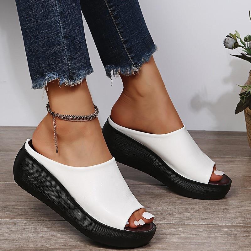 Women's Summer Flat Slippers Round Toe Platform Sandals-xinru