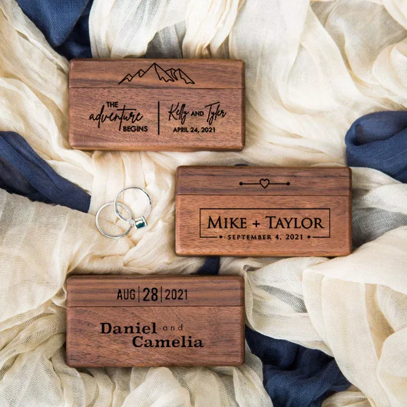 Personalized Wedding Wide Double Slot Wooden Flip Ring Box—TEST 1-xinru