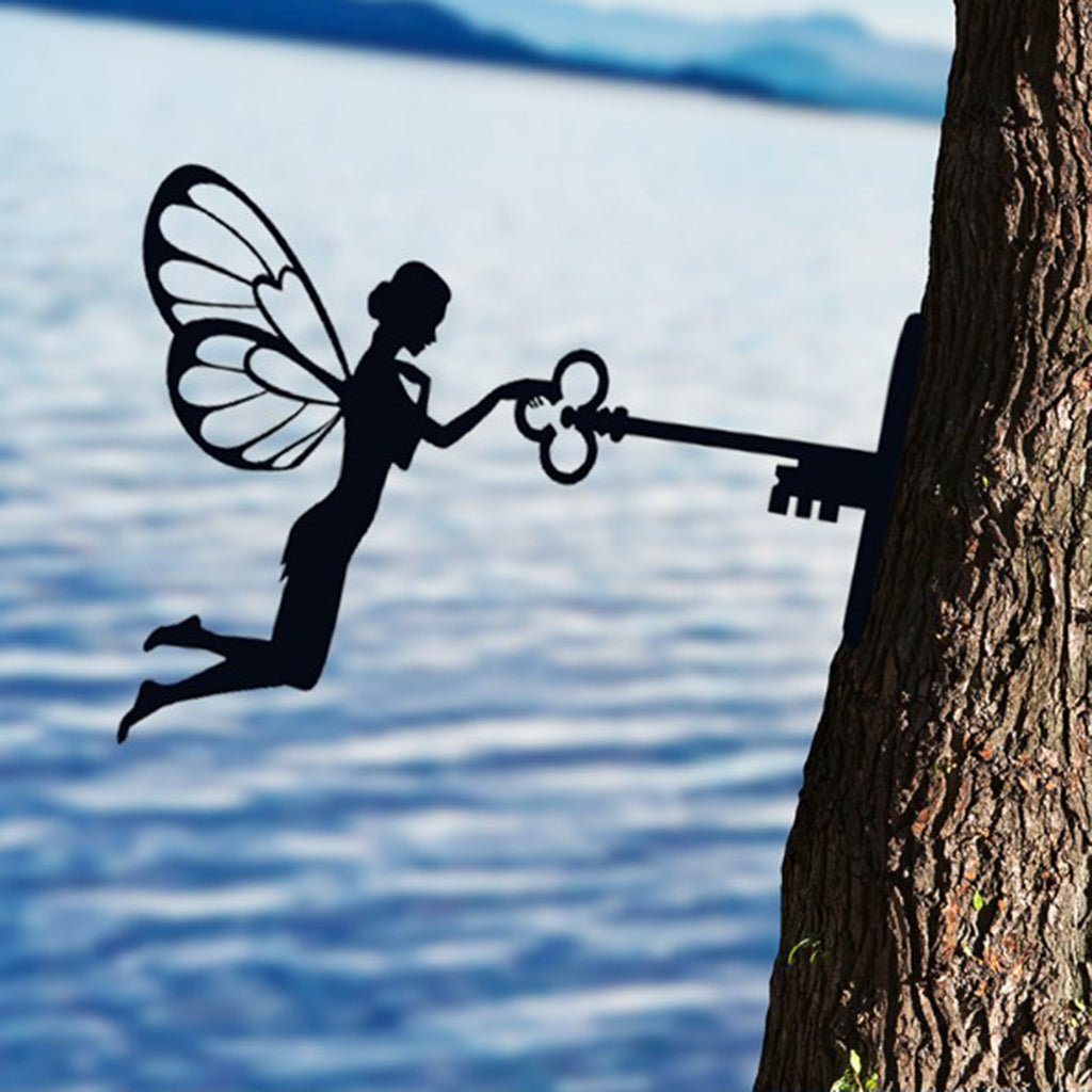 Metal Iron Rustic Sitting Fairy Silhouette Garden Home Wall Art Sculpture-xinru