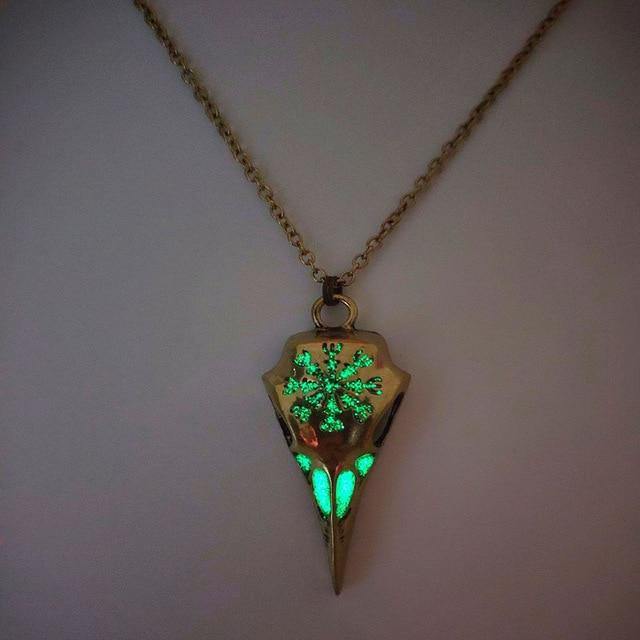Viking Raven Glowing Runic Compass Pendant Necklace-xinru