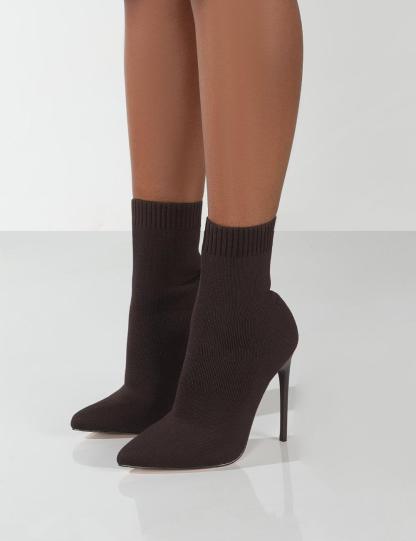 Pointy Toe High Heel Knit Stiletto Low Tube Ankle Martin Boots-xinru