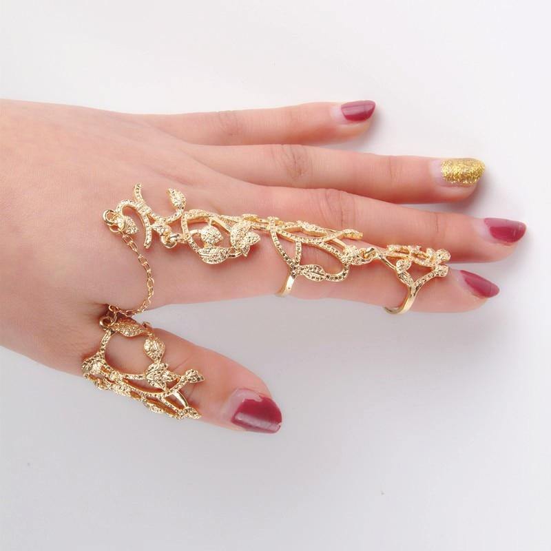 Crystal Flower Rhinestone Double Finger Rings-xinru