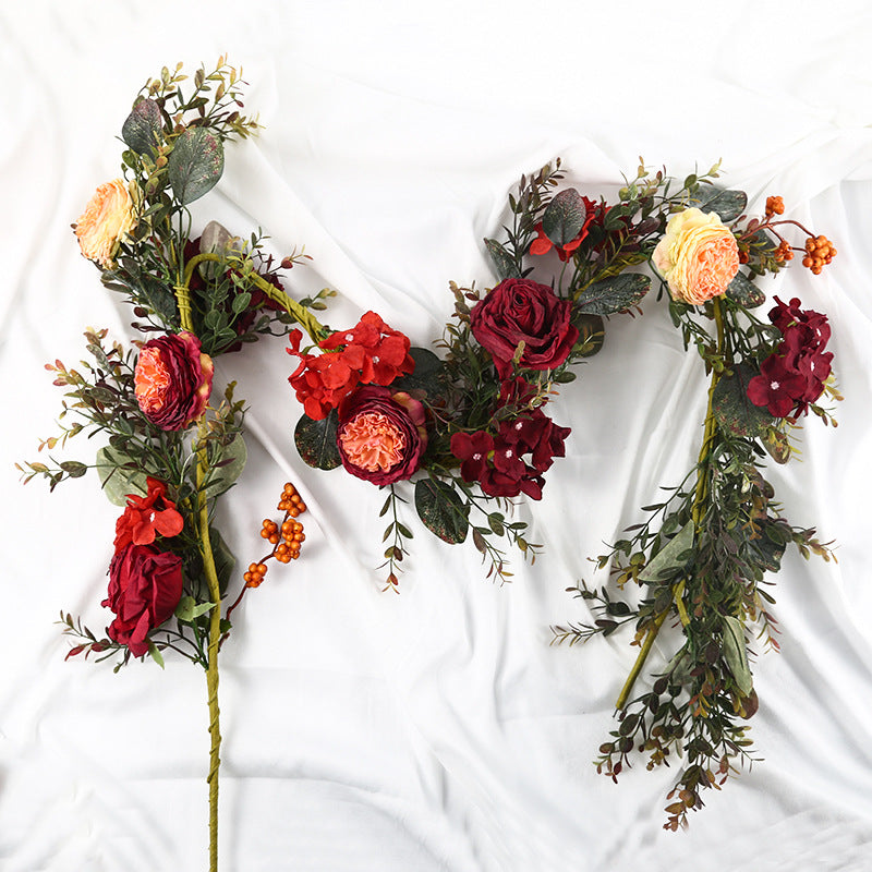 Party Wedding Decoration Vintage Red Rose Eucalyptus Spring Garland-xinru