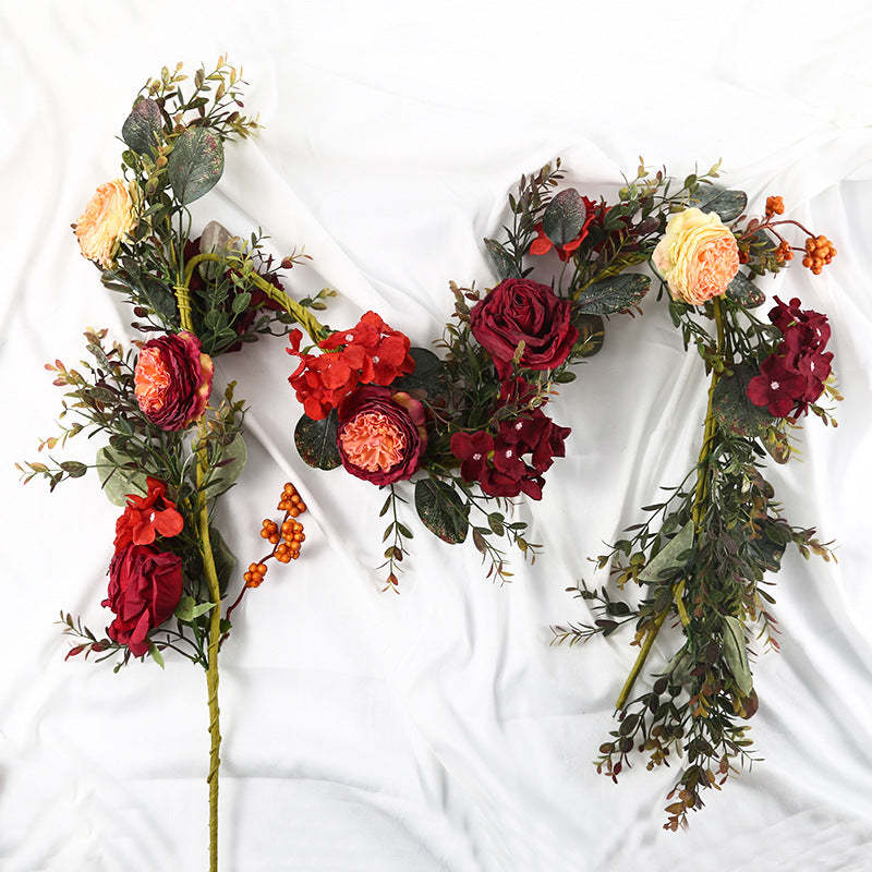 Party Wedding Decoration Vintage Red Rose Eucalyptus Spring Garland-xinru