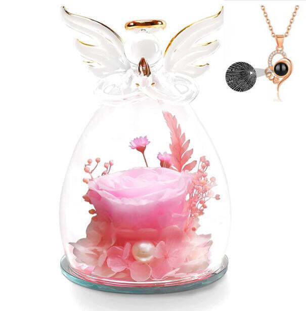 Mother's Day Gift Glass Bottle Handmade Rose Flowers And Love You Necklace-xinru