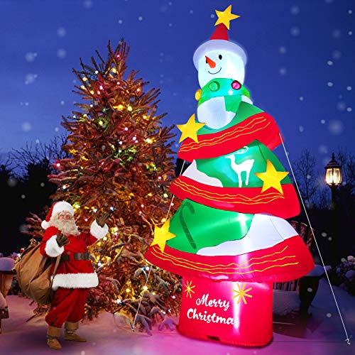 TURNMEON 12 Feet Christmas Inflatables Christmas Tree with Lights Snowman Christmas Outdoor Decoration Blow Up Christmas Yard Decor LED Lights with Tethers Stakes for Outdoor Lawn Garden Party-xinru shop