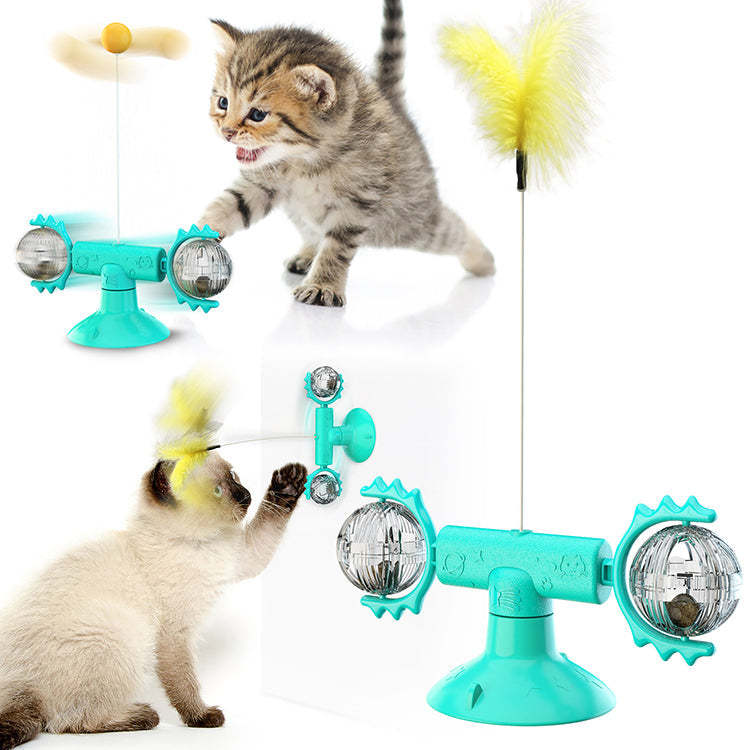Turntable Windmill Cat Toy with a Ball and Feather-xinru