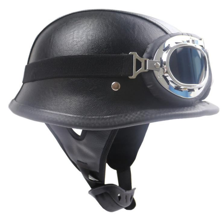 Motorcycle Retro Half Leather Helmets Inner Sunshade Helmets With Goggles-xinru shop