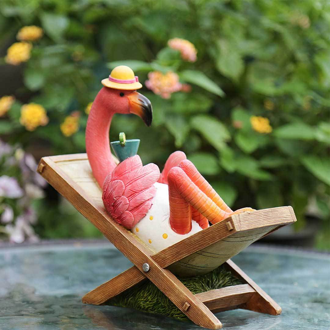 Pink Flamingo Beach Tropical Sculpture Statue Outdoor Lawn Patio Decoration-xinru
