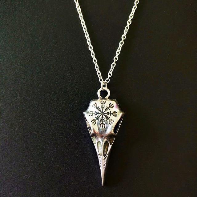 Viking Raven Glowing Runic Compass Pendant Necklace-xinru