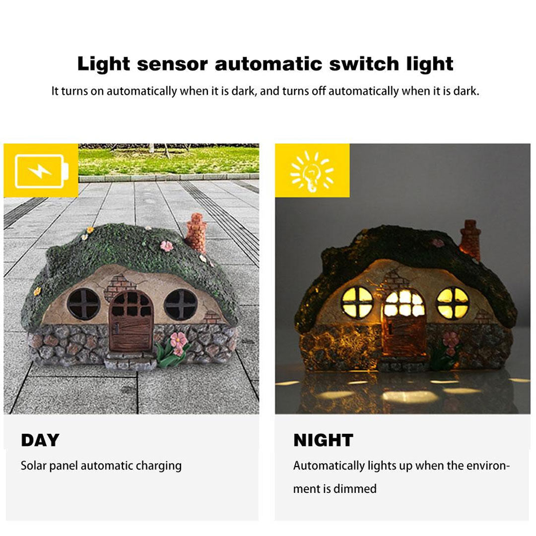 Fairy House Statue Solar Power Light Lawn Yard Outdoor Garden Lamp Decor-xinru