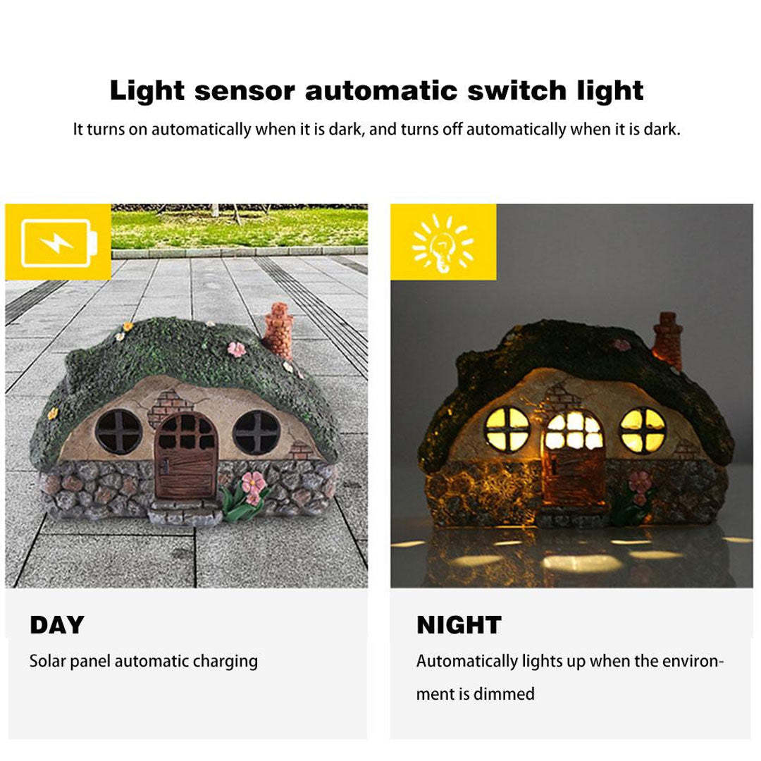 Fairy House Statue Solar Power Light Lawn Yard Outdoor Garden Lamp Decor-xinru