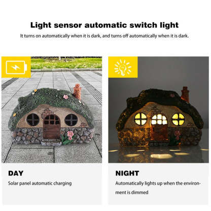 Fairy House Statue Solar Power Light Lawn Yard Outdoor Garden Lamp Decor-xinru