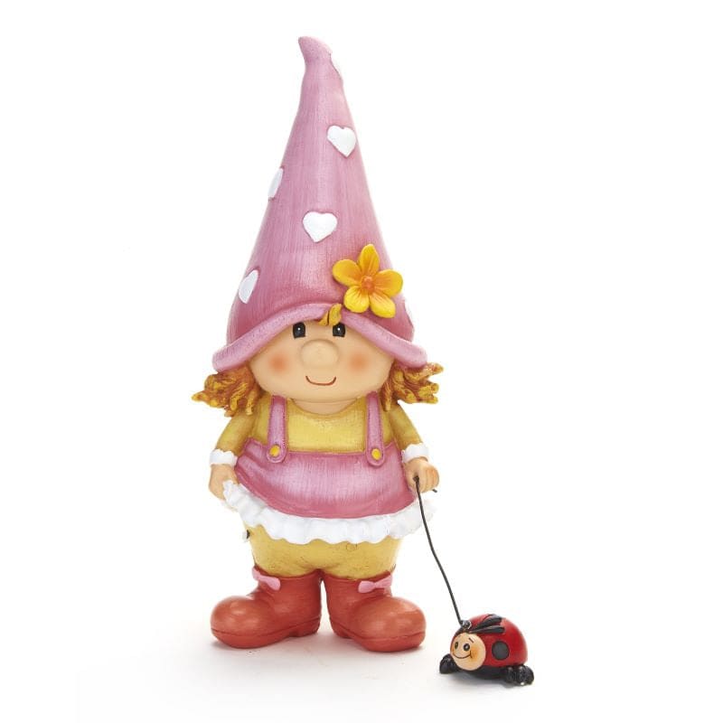 Whimsical Petunia The Gnome Gardener w/ Ladybug Garden Statue-xinru