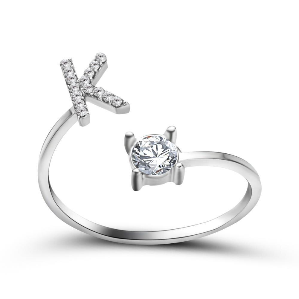 Adjustable A-Z Initial Letter With Rhinestone Personalized Ring-xinru