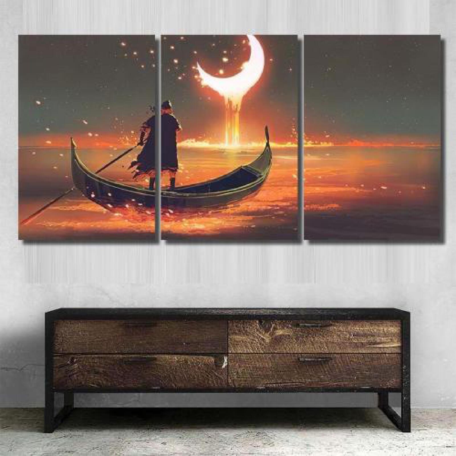 Surreal Concept Man Rowing Boat Glowing-xinru shop