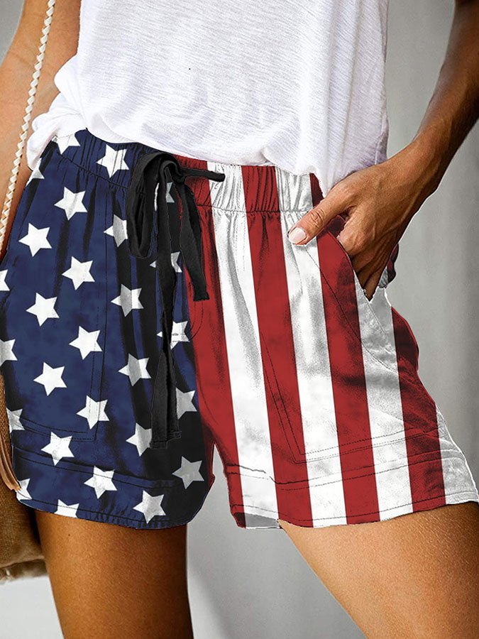 Man Independence Day Casual Lace-Up Printed Trousers-xinru