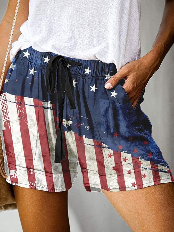 Man Independence Day Casual Lace-Up Printed Trousers-xinru