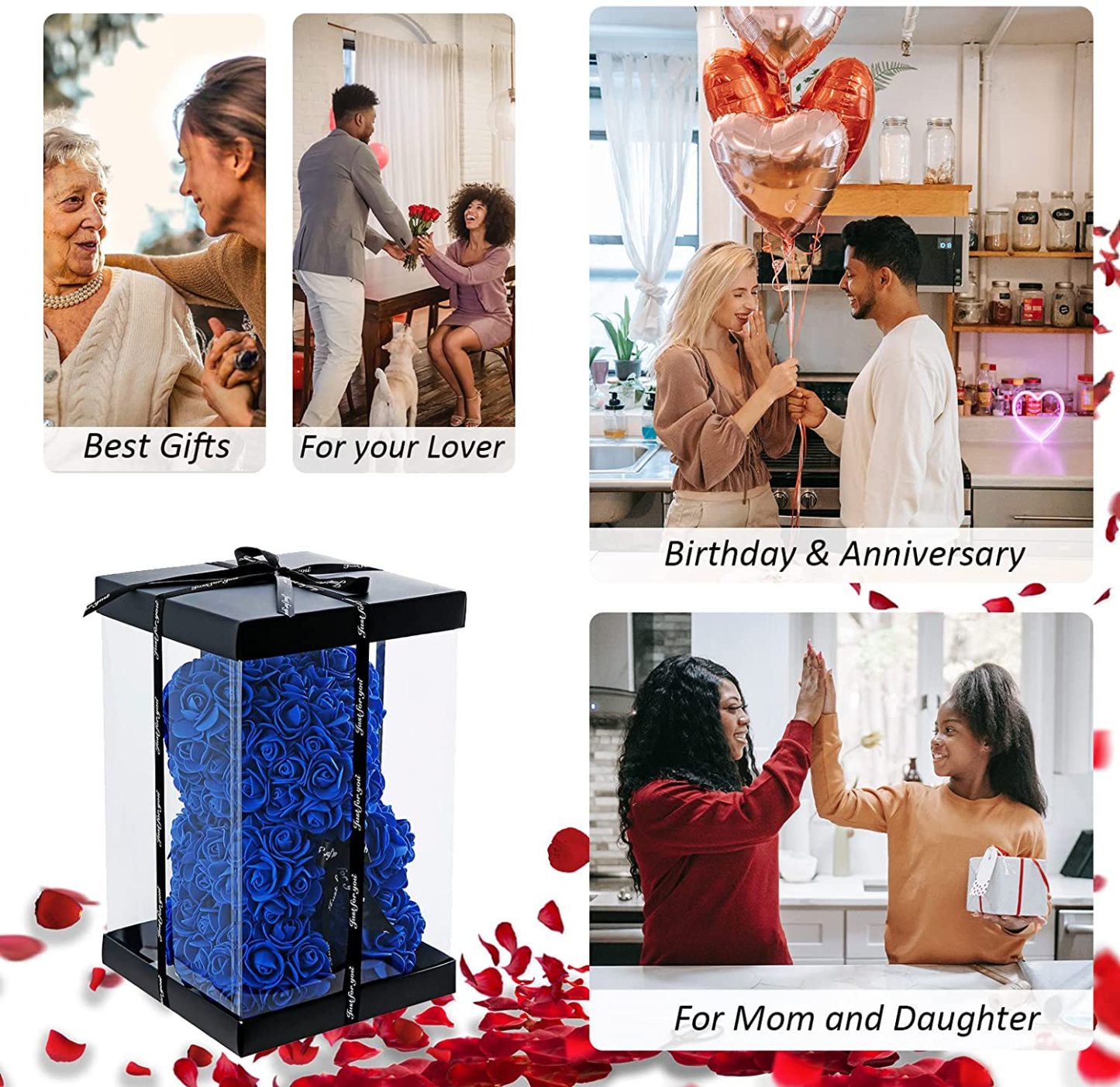 Mother's Day Gift Rose Bear With Box String Lights Necklace-xinru