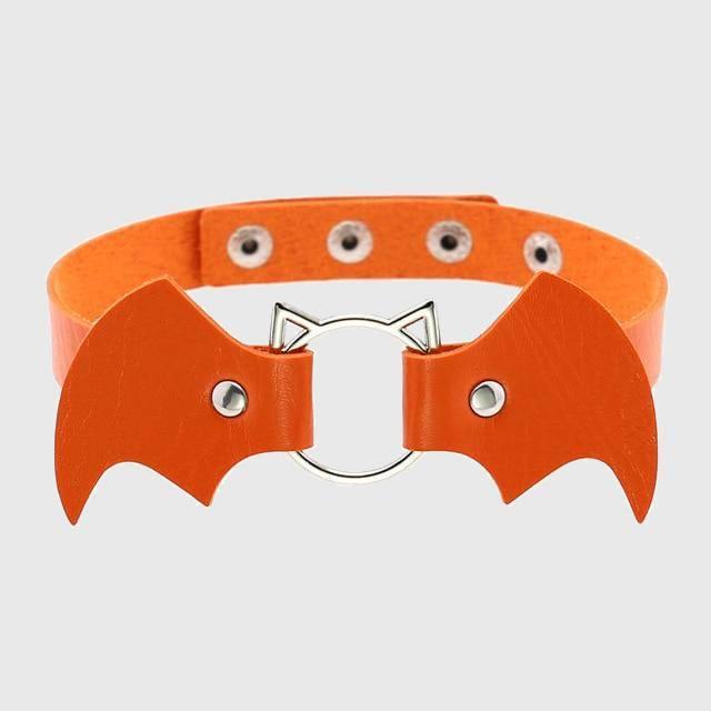 Women Heart Rivet Bat Wings Black Leather Choker Collar Necklace Party-xinru