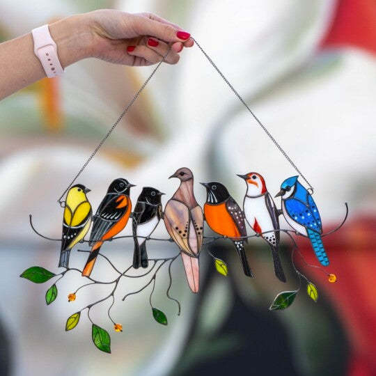 Birds Stained Glass Window Hangings Mothers Day Gift-xinru