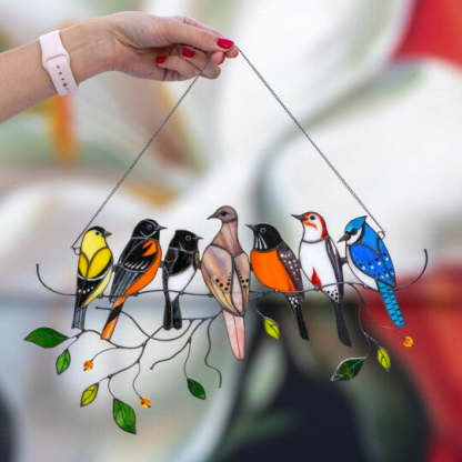 Birds Stained Glass Window Hangings Mothers Day Gift-xinru
