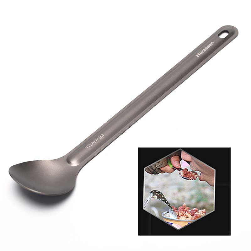 Titanium Spoon Long Handle Spoon Outdoor Camping Hiking Tableware Durable-xinru