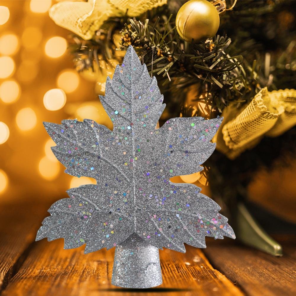 Leaf-shaped Christmas Tree Topper With LED Snowflake Projection-xinru shop
