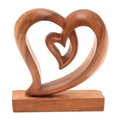 Wooden Heart Ornaments Sculpture Couple Kissing Statue Love Art-xinru