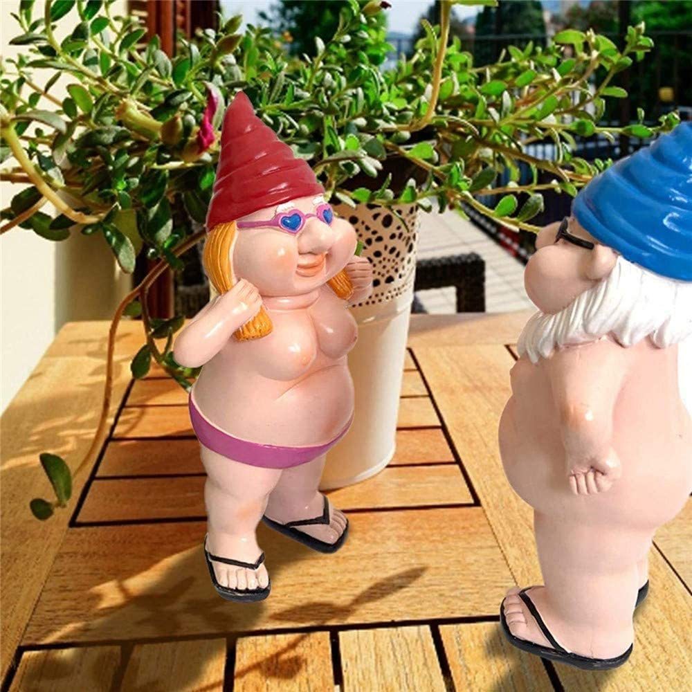 Pair Couple Garden Statue Naughty Gnome Funny Resin Figure Nudist Decor Ornament-xinru