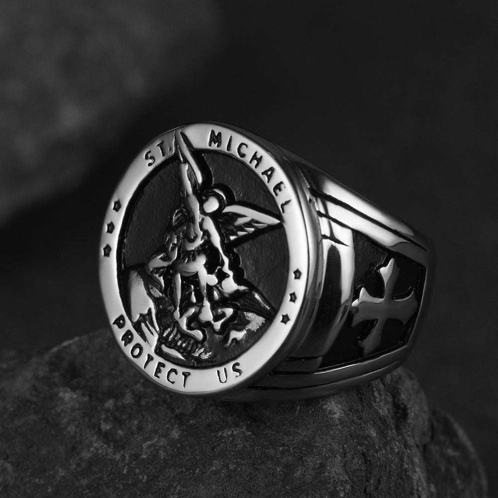 St Michael Ring Stainless Steel Archangel Michael Ring For Men-xinru