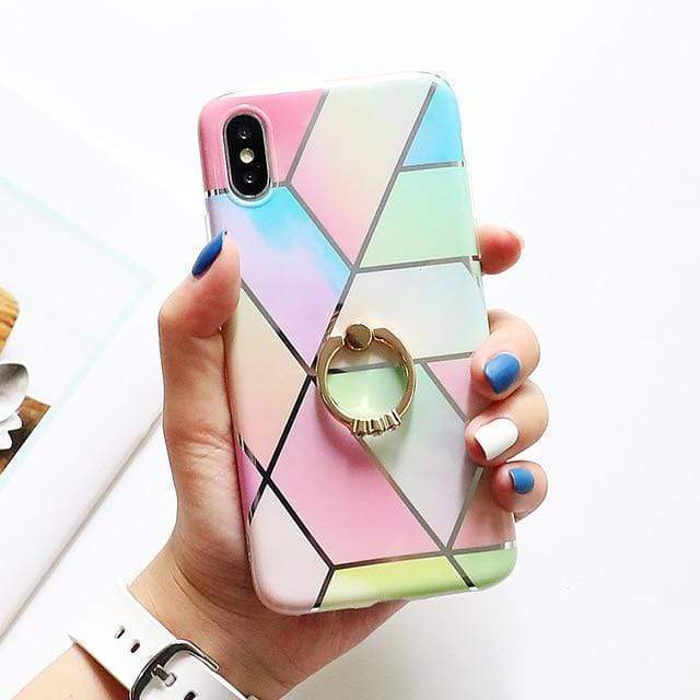 Colorful Marble Case + Ring Holder-xinru