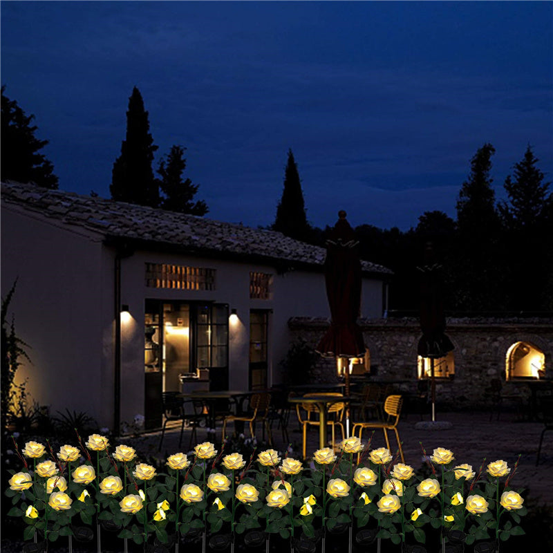 2 Packs Solar Rose Flower Stake Lights With 6 Rose Flowers-xinru