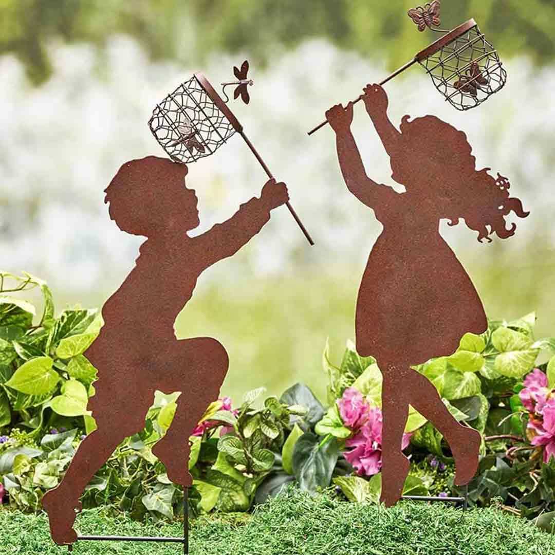 Nostalgic Chase Boys Girls Patio Garden Planters Silhouette Wood Pile Decoration-xinru