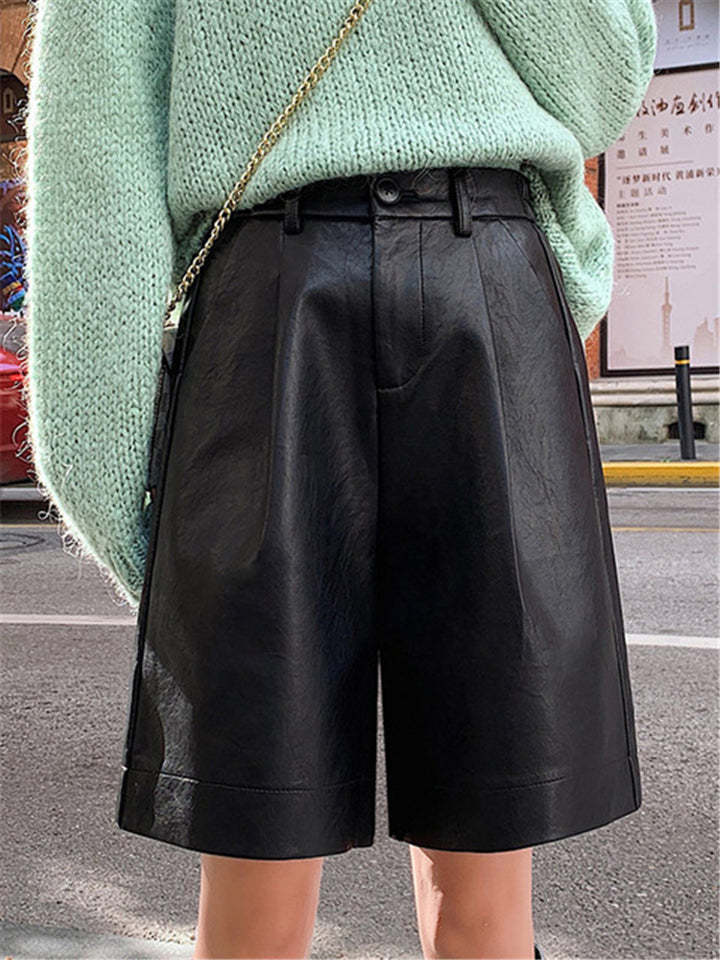 Fashion PU Leather Shorts Women's Plus Size Streetwear-xinru