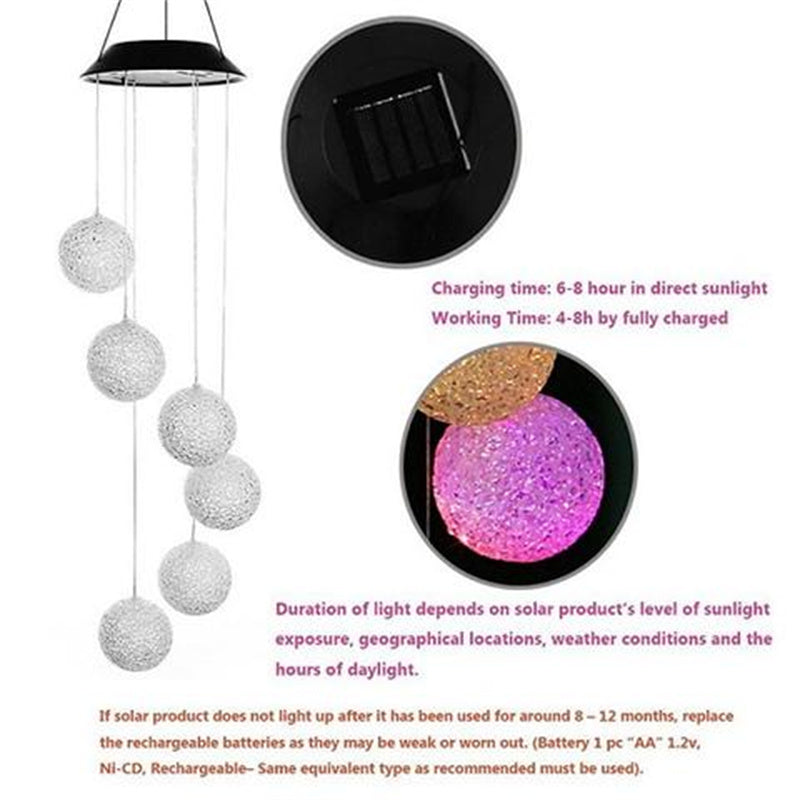 Solar Powered Color Changing Crystal Ball Wind Chime-xinru
