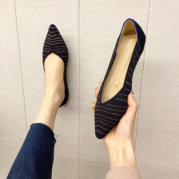 Fashion Knitted Pointed Shoes Flat Bottom Comfortable Plus Size-xinru