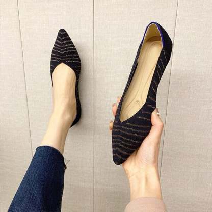 Fashion Knitted Pointed Shoes Flat Bottom Comfortable Plus Size-xinru