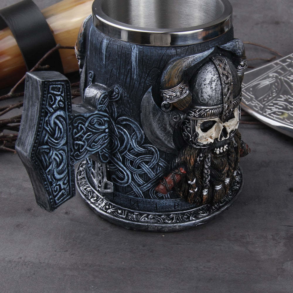 Danegeld Tankard Mug With Stainless Steel Insert Resin Skull Viking Coffee Beer-xinru