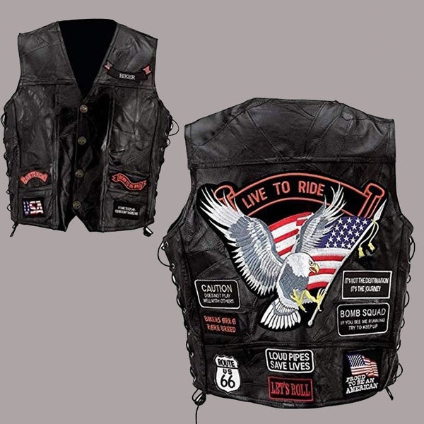Motorcycle Leather Vest Embroidery Live To Ride-xinru shop