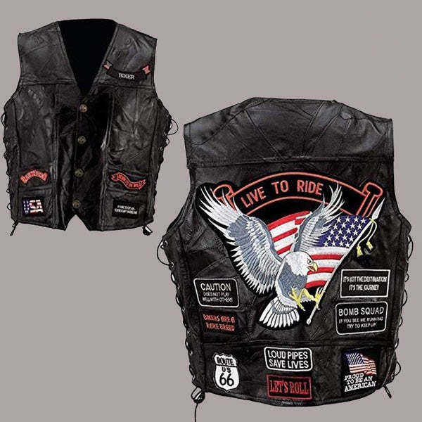 Motorcycle Leather Vest Embroidery Live To Ride-xinru shop