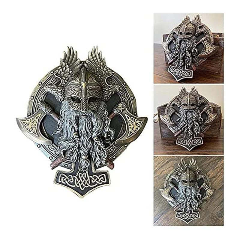 Norse Viking Berserker Warrior Wall Plaque Sculpture Home Art Decor Statue-xinru
