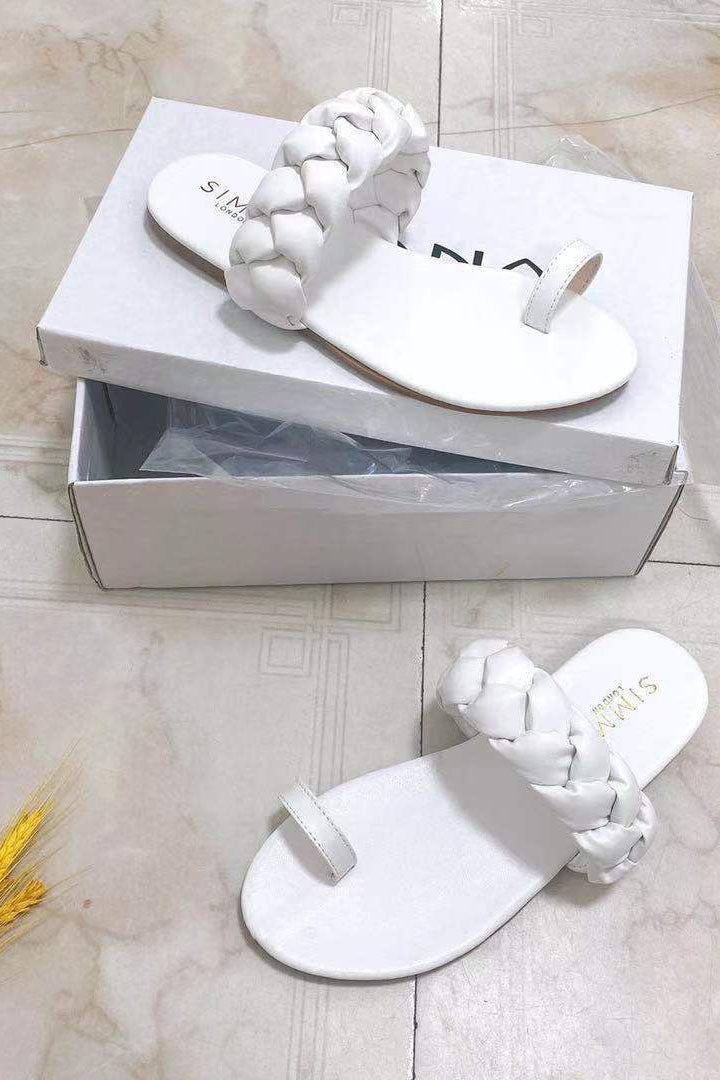 Braided Flip-Flops Sponge Weave Flat Sandals-xinru