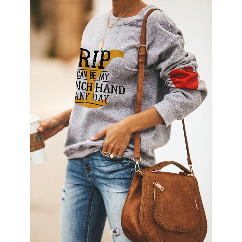 Women's Rip Can Be My Ranch Hand Any Day Yellowstone Dutton Ranch Sweatshirts Letter Round Neck Sweatshirt-xinru shop