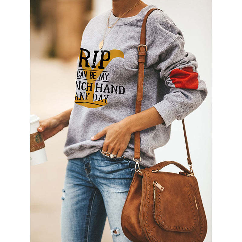 Women's Rip Can Be My Ranch Hand Any Day Yellowstone Dutton Ranch Sweatshirts Letter Round Neck Sweatshirt-xinru shop