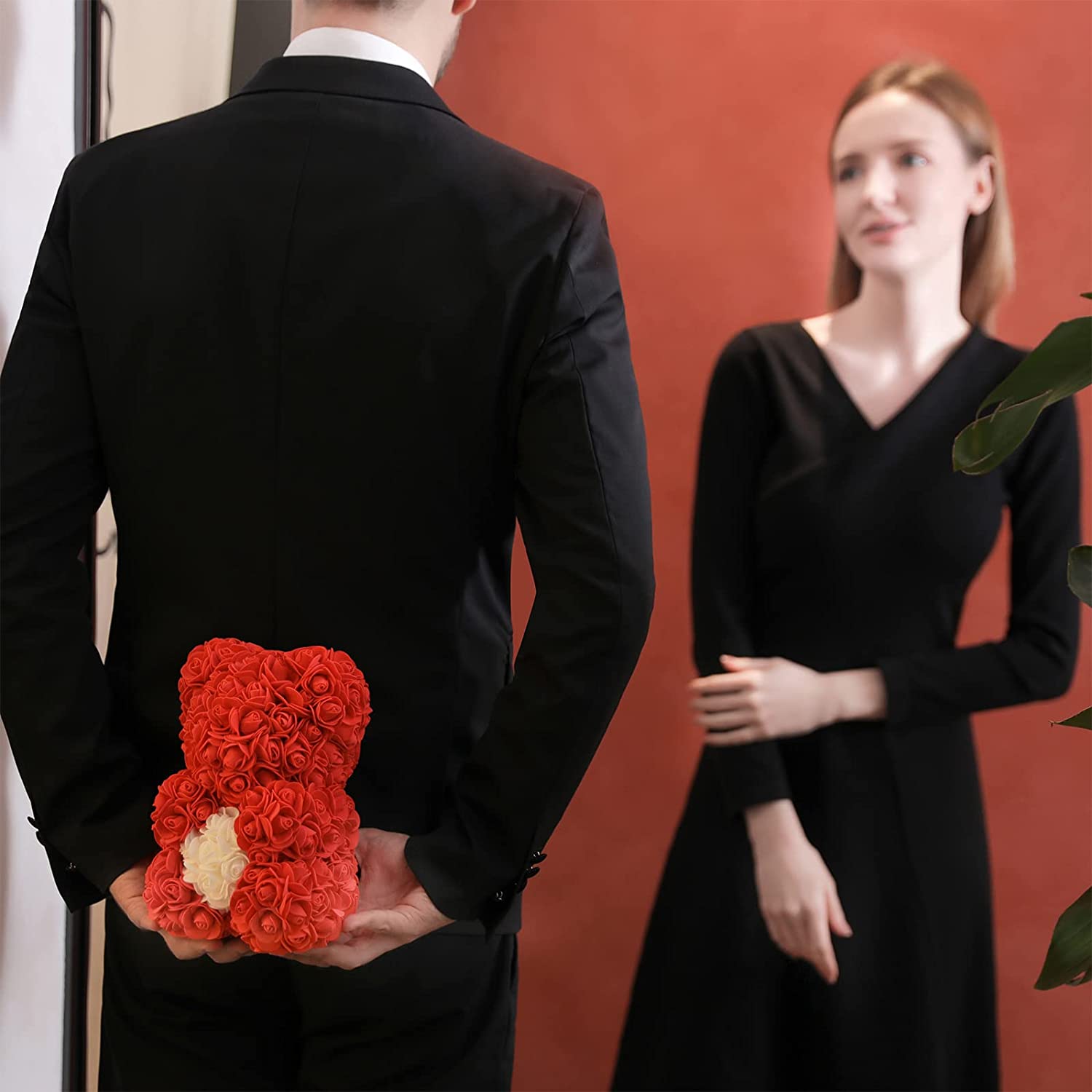 Mother's Day Gift Artificial Rose Teddy Bear Flower Bear With Box String Lights-xinru